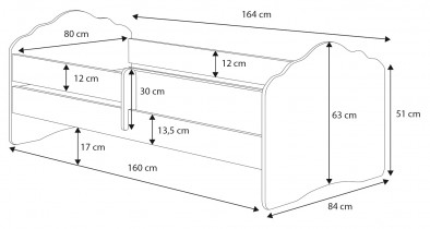 ADRK Furniture - Dječji krevet Casimo s ogradom i motivom - 80x160 cm