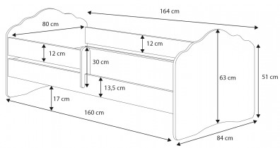 ADRK Furniture - Dječji krevet Casimo s ogradom i motivom - 80x160 cm