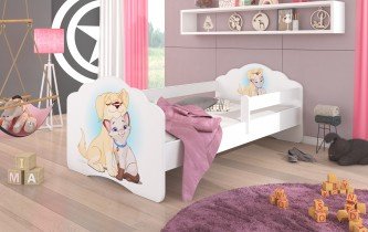 ADRK Furniture - Dječji krevet Casimo s ogradom i motivom - 80x160 cm