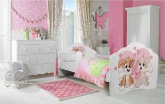 ADRK Furniture - Dječji krevet Casimo s ogradom i motivom - 80x160 cm