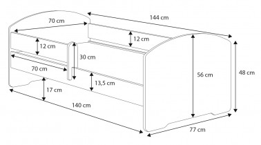ADRK Furniture - Dječji krevet Pepe s ogradom - 70x140 cm