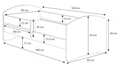 ADRK Furniture - Dječji krevet Pepe s ogradom - 80x160 cm
