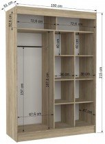 ADRK Furniture - Ormar s kliznim vratima Toura - 150 cm
