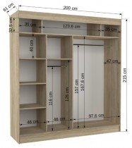 ADRK Furniture - Ormar s kliznim vratima Keita - 200 cm