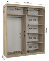 ADRK Furniture - Ormar s kliznim vratima Caro - 180 cm