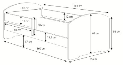 ADRK Furniture - Dječji krevet Pepe grafika - 80x160 cm