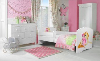 ADRK Furniture - Dječji krevet Pepe grafika - 80x160 cm s ogradom