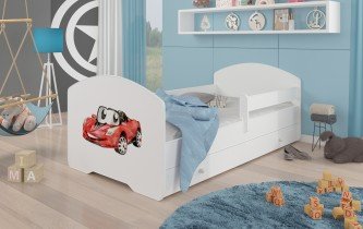 ADRK Furniture - Dječji krevet Pepe grafika - 70x140 cm s ogradom i ladicom