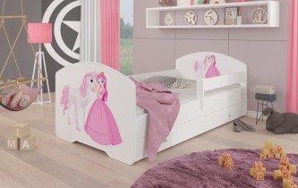 ADRK Furniture - Dječji krevet Pepe grafika - 70x140 cm s ogradom i ladicom