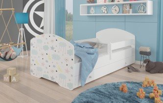 ADRK Furniture - Dječji krevet Pepe grafika - 80x160 cm s ogradom i ladicom