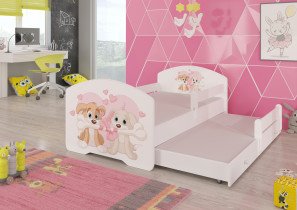 ADRK Furniture - Dječji krevet Pepe II grafika s dodatnim ležajem - 80x160 cm s ogradom