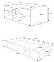 ADRK Furniture - Dječji krevet Pepe II s dodatnim ležajem - 80x160 cm s ogradom