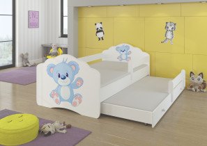 ADRK Furniture - Dječji krevet Casimo II grafika s dodatnim ležajem - 80x160 cm s ogradom