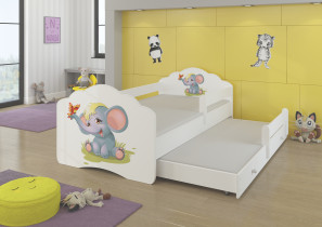 ADRK Furniture - Dječji krevet Casimo II grafika s dodatnim ležajem - 80x160 cm s ogradom