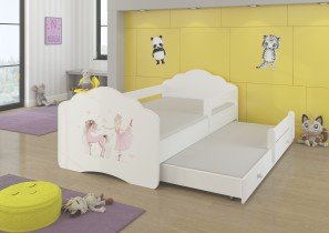 ADRK Furniture - Dječji krevet Casimo II grafika s dodatnim ležajem - 80x160 cm s ogradom
