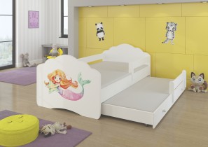 ADRK Furniture - Dječji krevet Casimo II grafika s dodatnim ležajem - 80x160 cm s ogradom