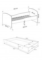 ADRK Furniture - Dječji krevet Gonzalo II grafika s dodatnim ležajem - 80x160 cm