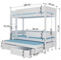ADRK Furniture - Krevet na kat Etapo 80x180 cm s dodatnim ležajem - bor/bijela