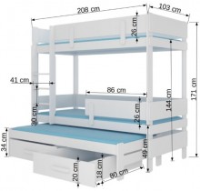 ADRK Furniture - Krevet na kat Etapo 90x200 cm - bor/bijela