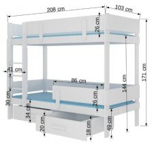 ADRK Furniture - Krevet na kat Etiona 90x200 cm - bor/bijela