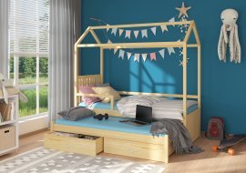 ADRK Furniture - Dječji krevet Jonaszek s zaštitnom ogradom - 80x190 cm - naravni borovina
