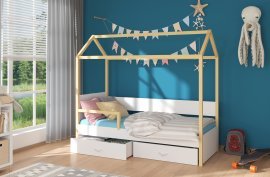 ADRK Furniture - Dječji krevet Otello s zaštitnom ogradom - 80x190 cm - borovina/bijelaa