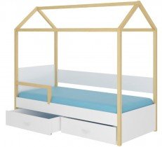 ADRK Furniture - Dječji krevet Otello s zaštitnom ogradom - 80x190 cm - borovina/bijelaa