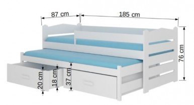 ADRK Furniture - Dječji krevet Tiarro s zaštitnom ogradom - 80x180 cm - bor/bijela