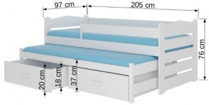 ADRK Furniture - Dječji krevet Tiarro s zaštitnom ogradom - 90x200 cm - bor/bijela