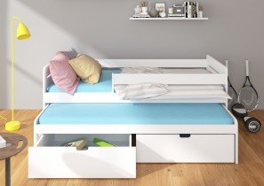 ADRK Furniture - Dječji krevet Tomi s ogradom - 90x200 cm - bijela