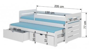 ADRK Furniture - Dječji krevet Tomi s zaštitnom ogradom - 90x200 cm - bor