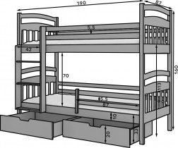 ADRK Furniture - Krevet na kat Ada - 80x180 cm 