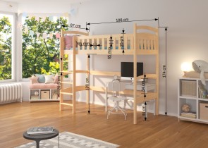ADRK Furniture - Krevet na kat Miago - 90x190 cm - bor