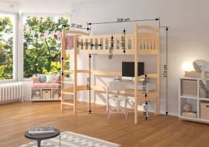 ADRK Furniture - Krevet na kat Miago - 90x200 cm - bor