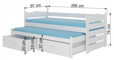 ADRK Furniture - Dječji krevet Tiarro - 90x200 cm - bor/bijela
