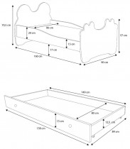 ADRK Furniture - Dječji krevet Medvedek s ladicom - črna - 80x160 cm