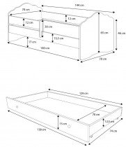 ADRK Furniture - Dječji krevet Casimo s ladicom - 70x140 cm