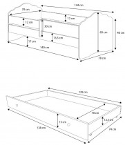 ADRK Furniture - Dječji krevet Casimo s ladicom - 70x140 cm