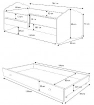 ADRK Furniture - Dječji krevet Casimo sa zaštitnom ogradicom i ladicom - 80x160 cm