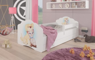 ADRK Furniture - Dječji krevet Casimo grafika sa zaštitnom ogradicom i ladicom - 70x140 cm