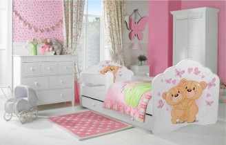 ADRK Furniture - Dječji krevet Casimo grafika sa zaštitnom ogradicom i ladicom - 70x140 cm
