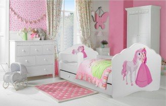 ADRK Furniture - Dječji krevet Casimo grafika sa zaštitnom ogradicom i ladicom - 70x140 cm