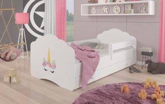 ADRK Furniture - Dječji krevet Casimo grafika sa zaštitnom ogradicom i ladicom - 80x160 cm