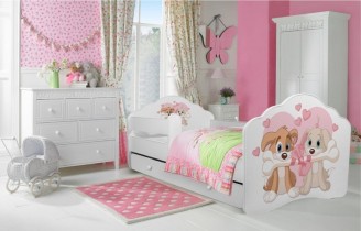 ADRK Furniture - Dječji krevet Casimo grafika sa zaštitnom ogradicom i ladicom - 70x140 cm