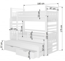 ADRK Furniture - Krevet na kat Hippo s dodatnim ležajem - 80x180 cm