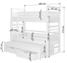 ADRK Furniture - Krevet na kat Hippo s dodatnim ležajem - 80x180 cm - borovina