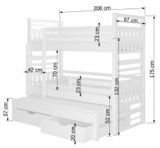 ADRK Furniture - Krevet na kat Hippo s dodatnim ležajem - 90x200 cm 