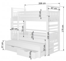 ADRK Furniture - Krevet na kat Hippo s dodatnim ležajem - 90x200 cm