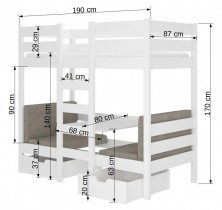 ADRK Furniture - Krevet na kat Bart - 80x180 cm - borovina