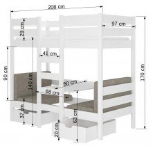 ADRK Furniture - Krevet na kat Bart - 90x200 cm - borovina